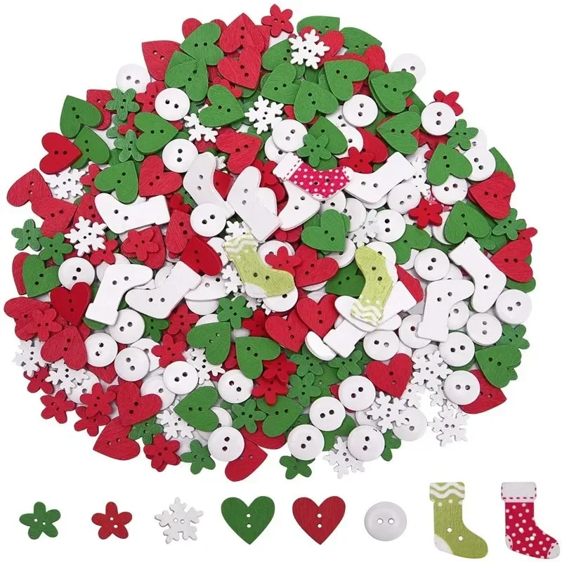 50PCS Christmas Wooden Buttons Cute Sewing Buttons Colorful Art Craft Buttons for Handmade Project