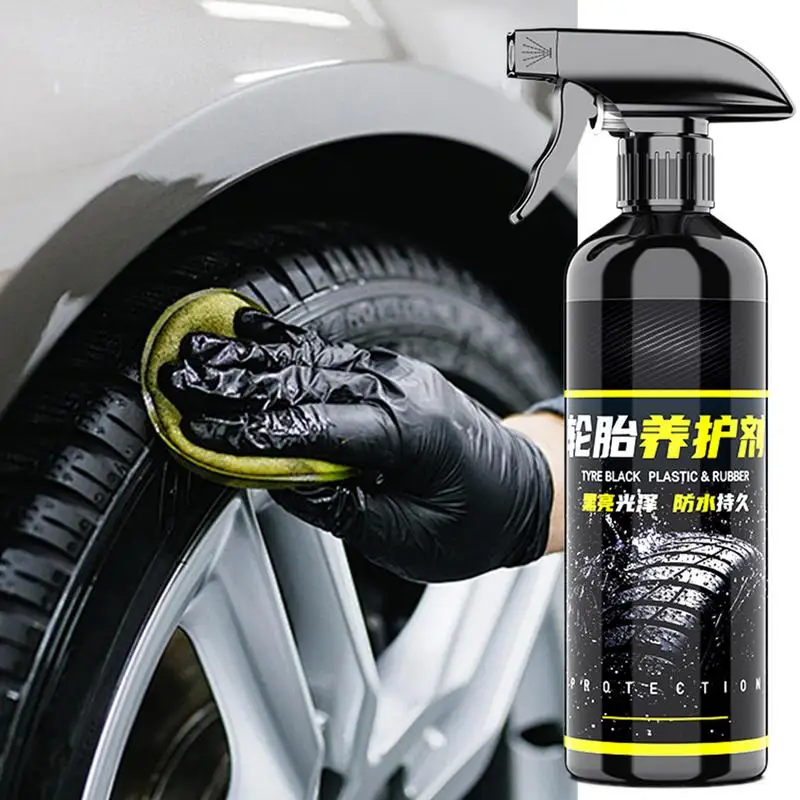 Car Tire Polish Wax 500ml Tire Brightener With Applicator Sponge Long Lasting Protection Car Tire Cleaning Spray For Car Truck