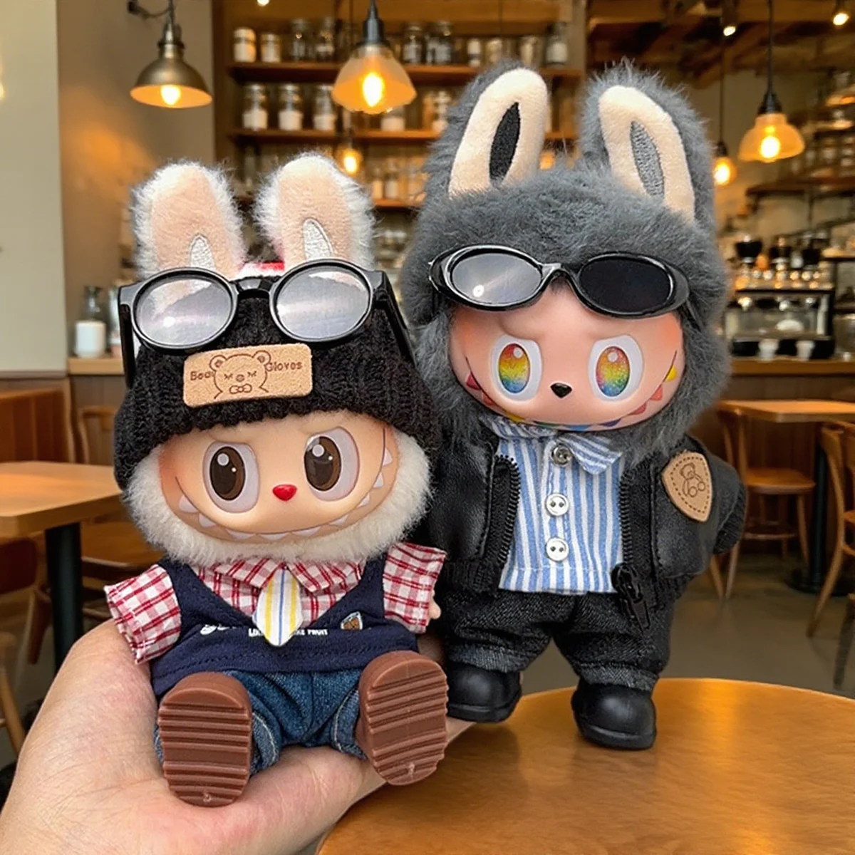 ملابس الدمية القطيفة العصرية متعددة الاستخدامات، قميص أسود، طقم سراويل لـ Labubu Fashion، إكسسوارات ملابس رشيقة، هدايا