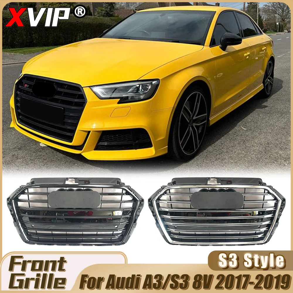 

XVIP All Glossy Black S3 Style Racing Grilles For Audi A3 S3 8V 2017-2019 Chrome Black S3 Style Bumper Grille With Chrome Ring