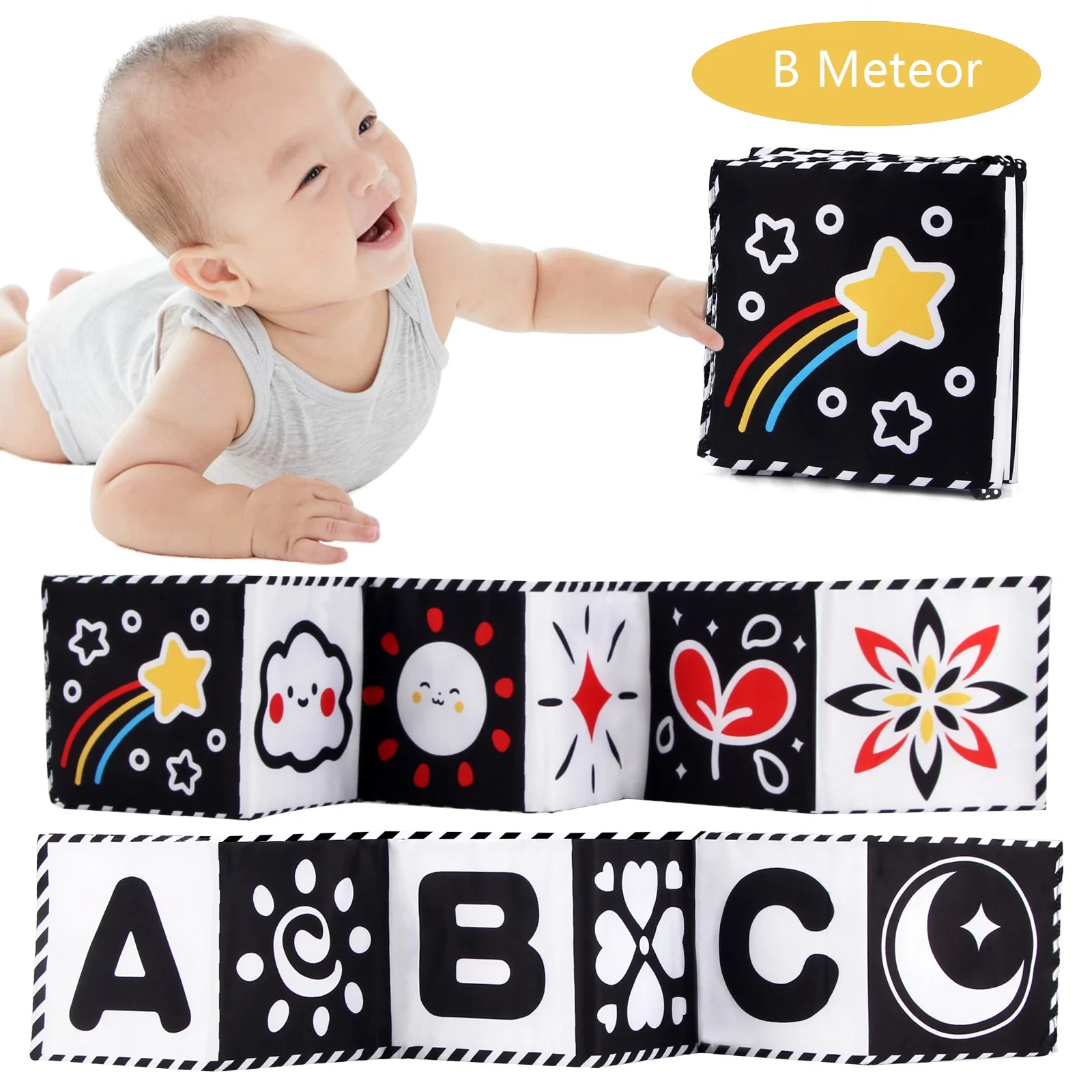 Baby Cloth Book High Contrast Baby Toys 0-36 Months Newborn Crib Toys Black and White Animal Sensory Cloth Books Montessori Toys image 4
