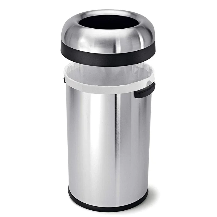 13 Gallon 16 Gallon 60 Liter Brushed Stainless SteelCommercial Grade Heavy Gauge Bullet Open Top Trash Bin for Household