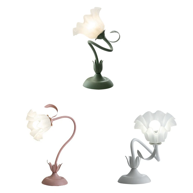 Cute Flower Table Lamp, 3 Color Temperature Table Lamp With LED Bulb Retro Bedside Lamp