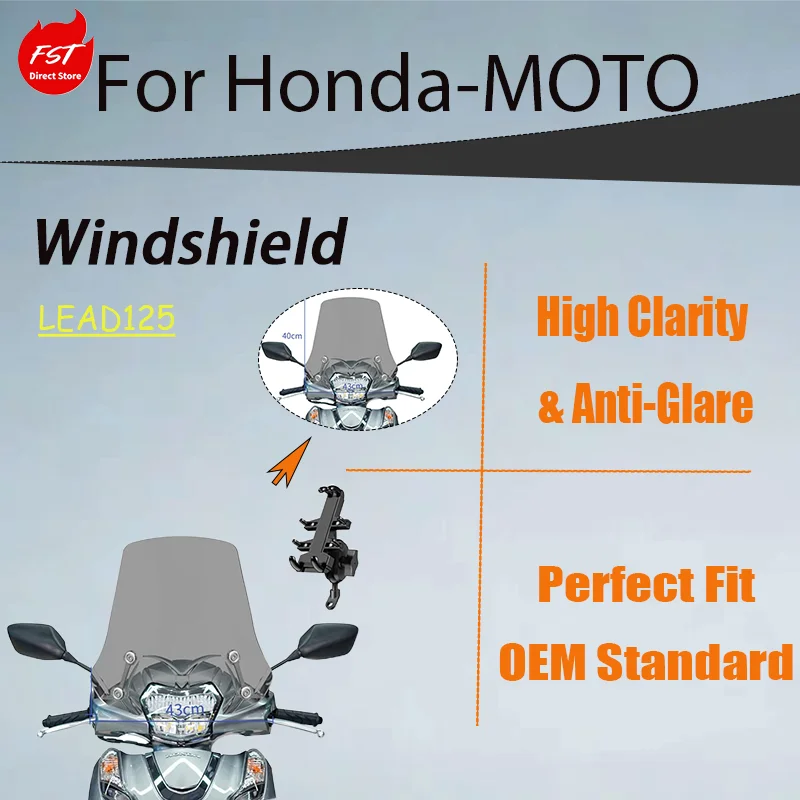 Premium Clear Front Windshield for Honda LEAD 125, Enhanced Windproof Wind Deflector Parts
