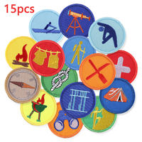 15pcs Lot Outdoor Badges Iron On Patches For Clothes Embroidered Thermocollant Wholesale Blue Stickers Pack Sewing Fabrics Diy