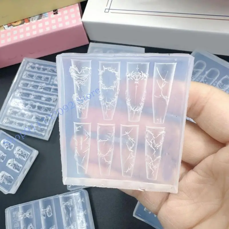 زوج قالب سيليكون مبتكر H9ED لفناني الأظافر يصنع تصميمات زهور معقدة وزخارف حرفية على شكل فيونكة