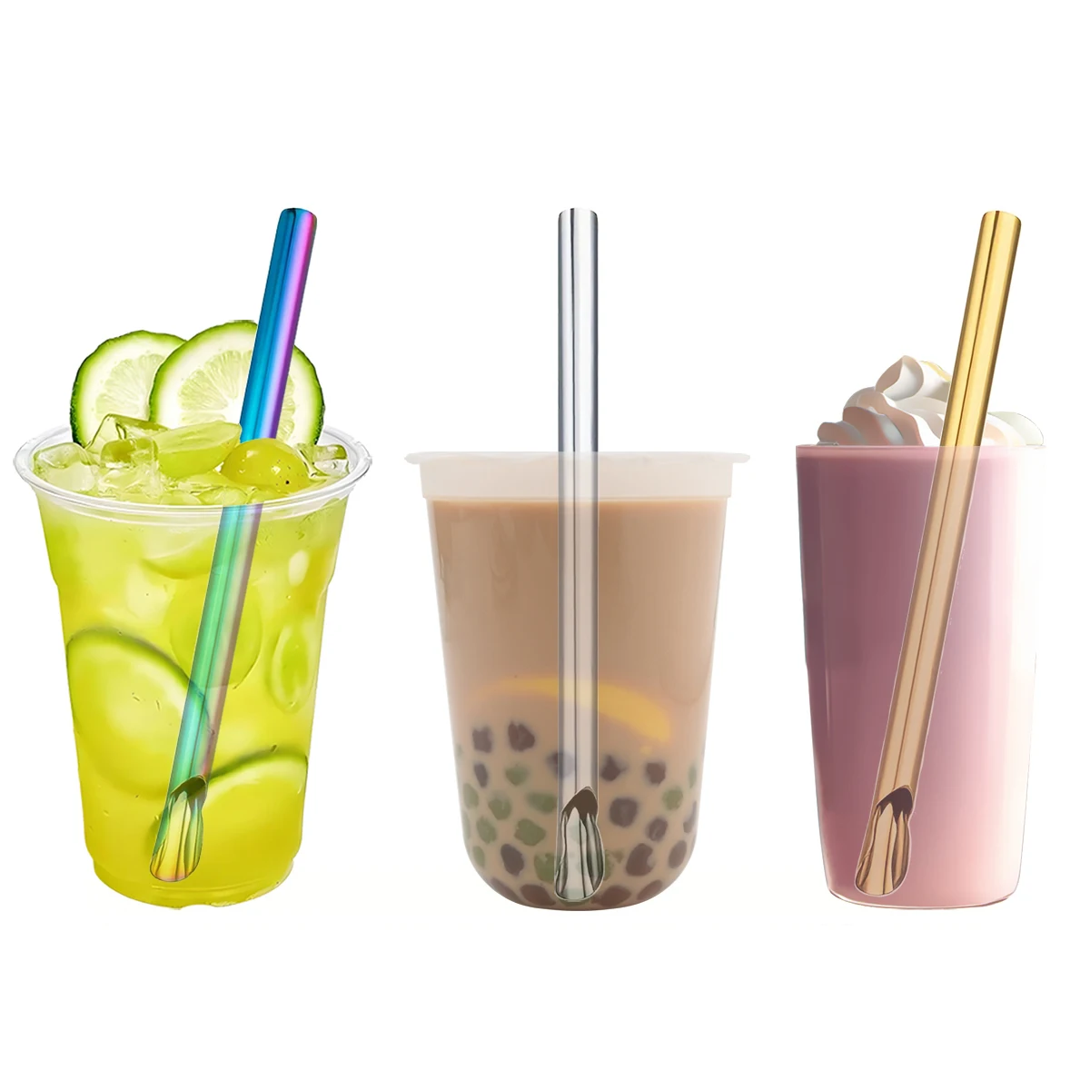 2/3/6pcs Pearl Milk Tea Drinking Straw Set Stainless Steel Milkshake Straw with Brush Fruit Juice Cocktail Straw Bar Accessories