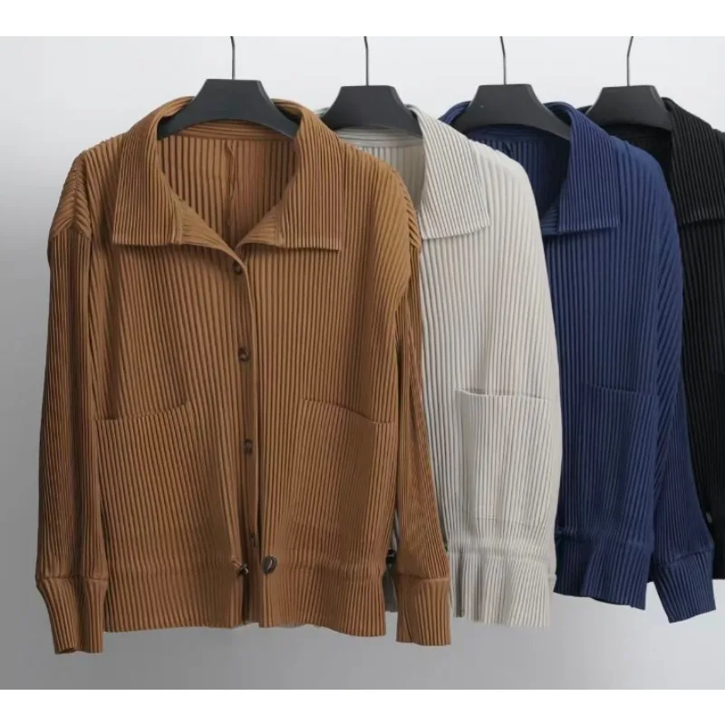 Miyake Giacca plissettata a pieghe Donna Risvolto monopetto Solido Casual Camicetta da pendolare 2025 Autunno Nuova giacca allentata di personalità