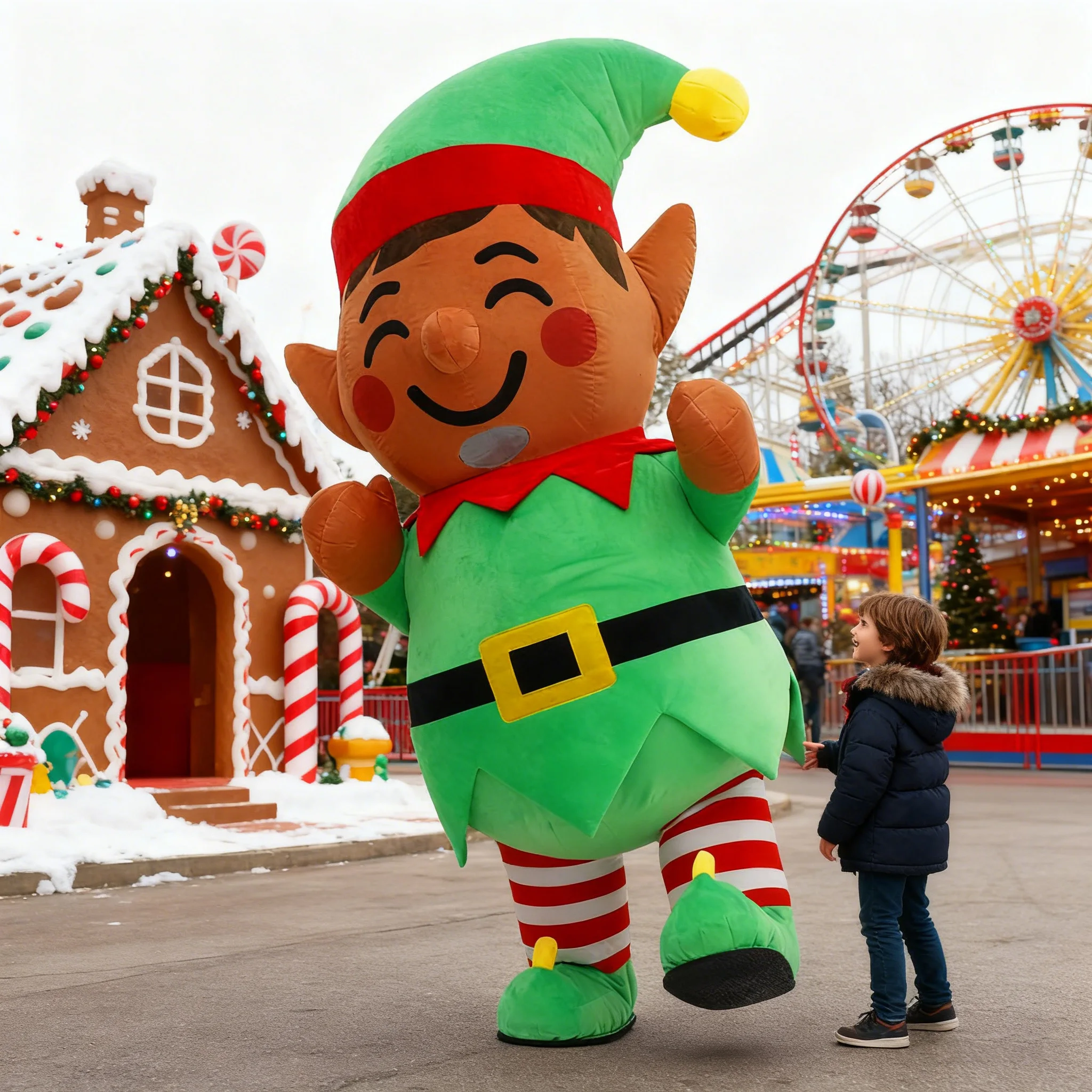 

Cartoon Christmas Elf Inflatable Costume Mascot Parade Adult Character Cosplay Christmas Party Event Plush Set
