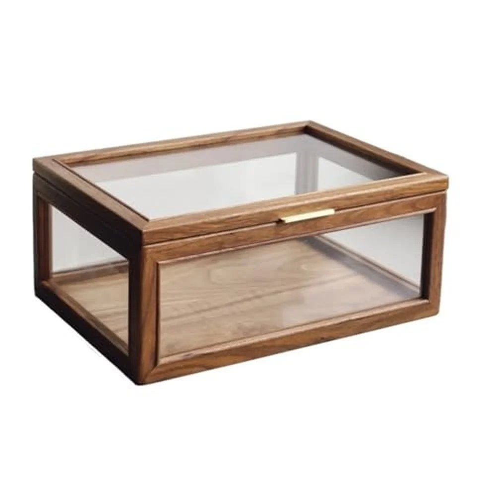 Vintage Wooden Bread Box for Kitchen Countertop Pastry Display Case Clear Glass Keepsake Box for Homemade Cookie