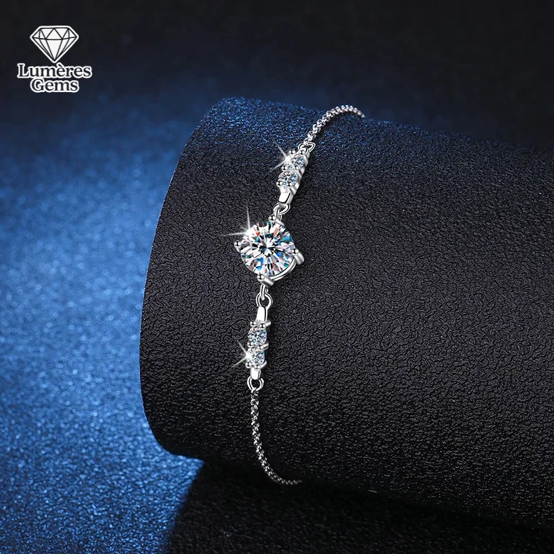 

D Color Moissanite Small Fragrance Simple Four-Claw Adjustable 1 Carat Bracelet Platinum PT950 Imprint