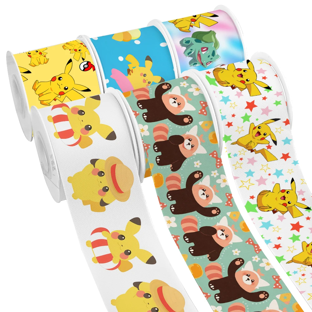 Pikachu Cartoon Anime Pokemon Monster stampato nastro in Grosgrain per fiocchi di allegria fai da te ragazza copricapo fiocchi per capelli 10yards