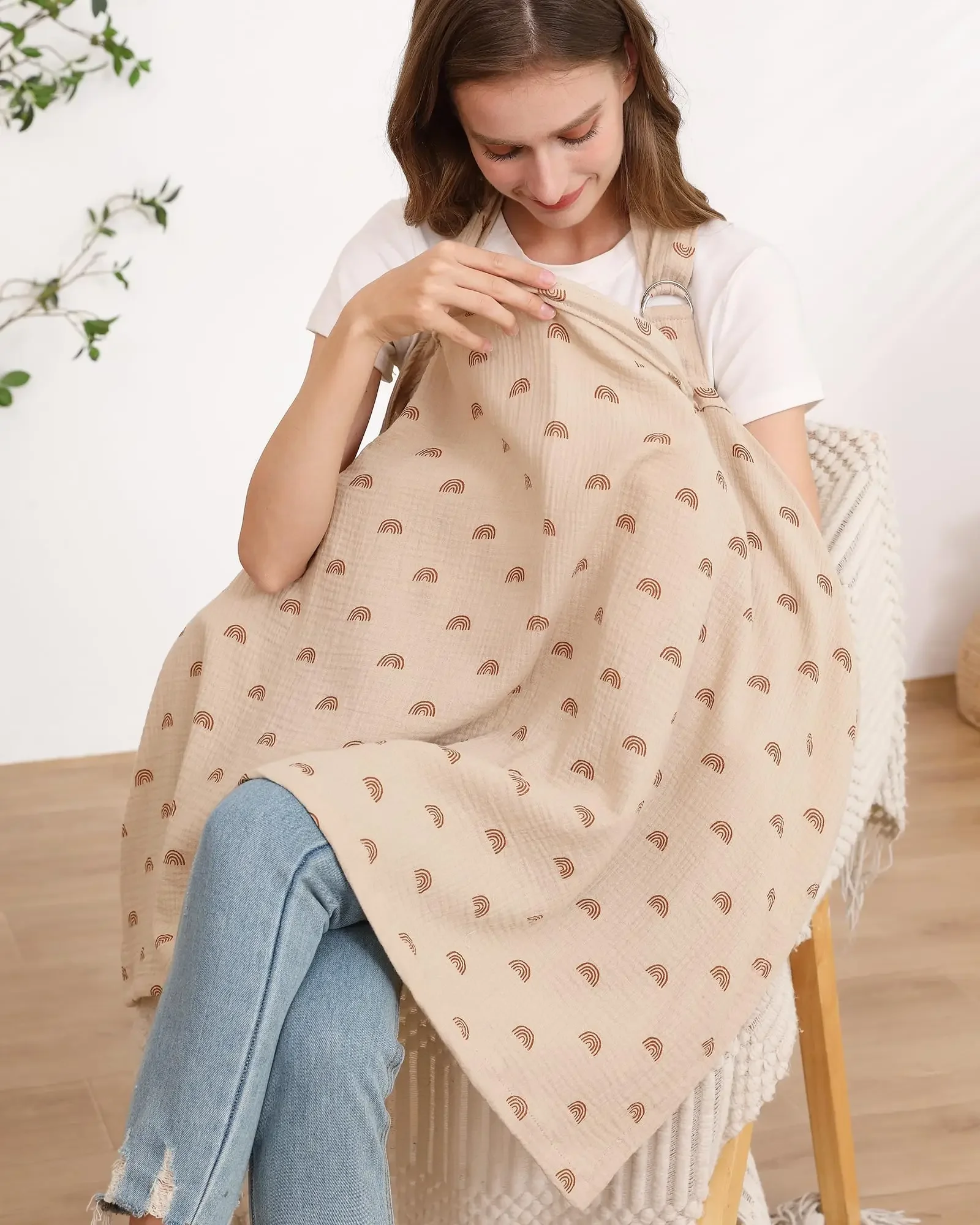 غطاء رضاعة من الموسلين للأمهات المرضعات مع طوق صلب، 100% قطن، غطاء للرضاعة الطبيعية خفيف الوزن وجيد التهوية