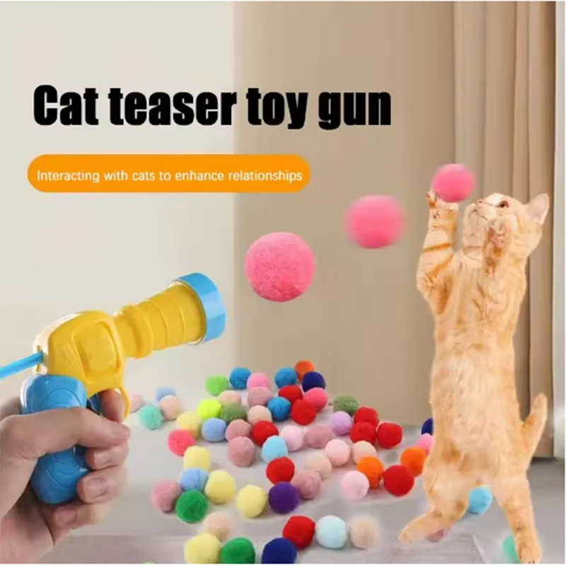 1 Set Cat Toy Interactive High Fun Toy Gun  10/20/30/100Pcs Plush Ball Launches Quiet High Bounce Ball To Tease The Cat