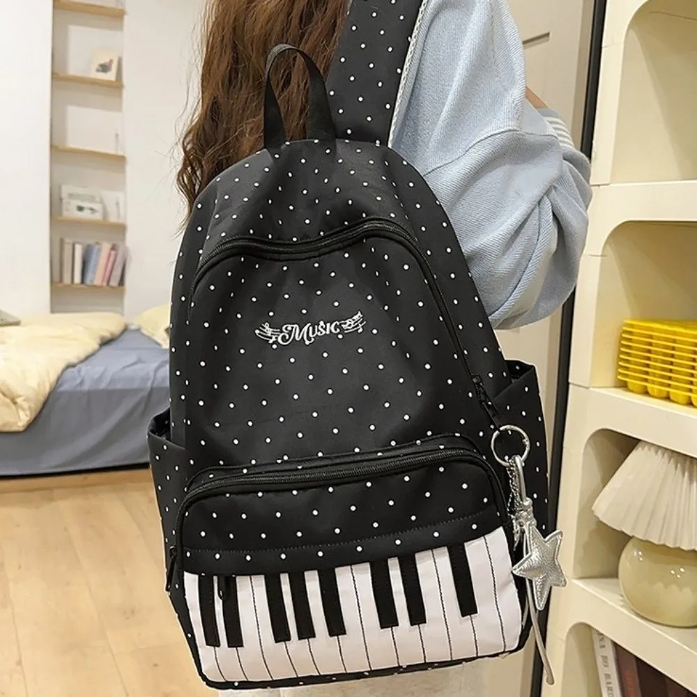 Nylon Polka Dot Print Backpack Preppy Style Color-blocked Large Capacity School Bag Cute Durable Piano Key Backpack College