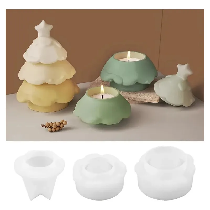 3Pcs Split Christmas Tree Silicone Resin Mold DIY Epoxy Mould for Xmas Ornament Candle Home Decoration