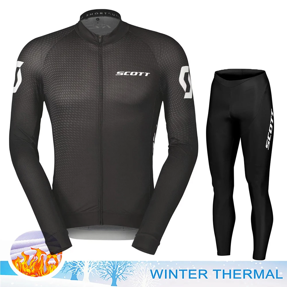 SCOTT Cycling Suit Men\'s Pants Gel For Bicycle Winter Jersey Thermal Clothing Man Mens Clothes Bike Fleece 2024 Set Mtb Outfit