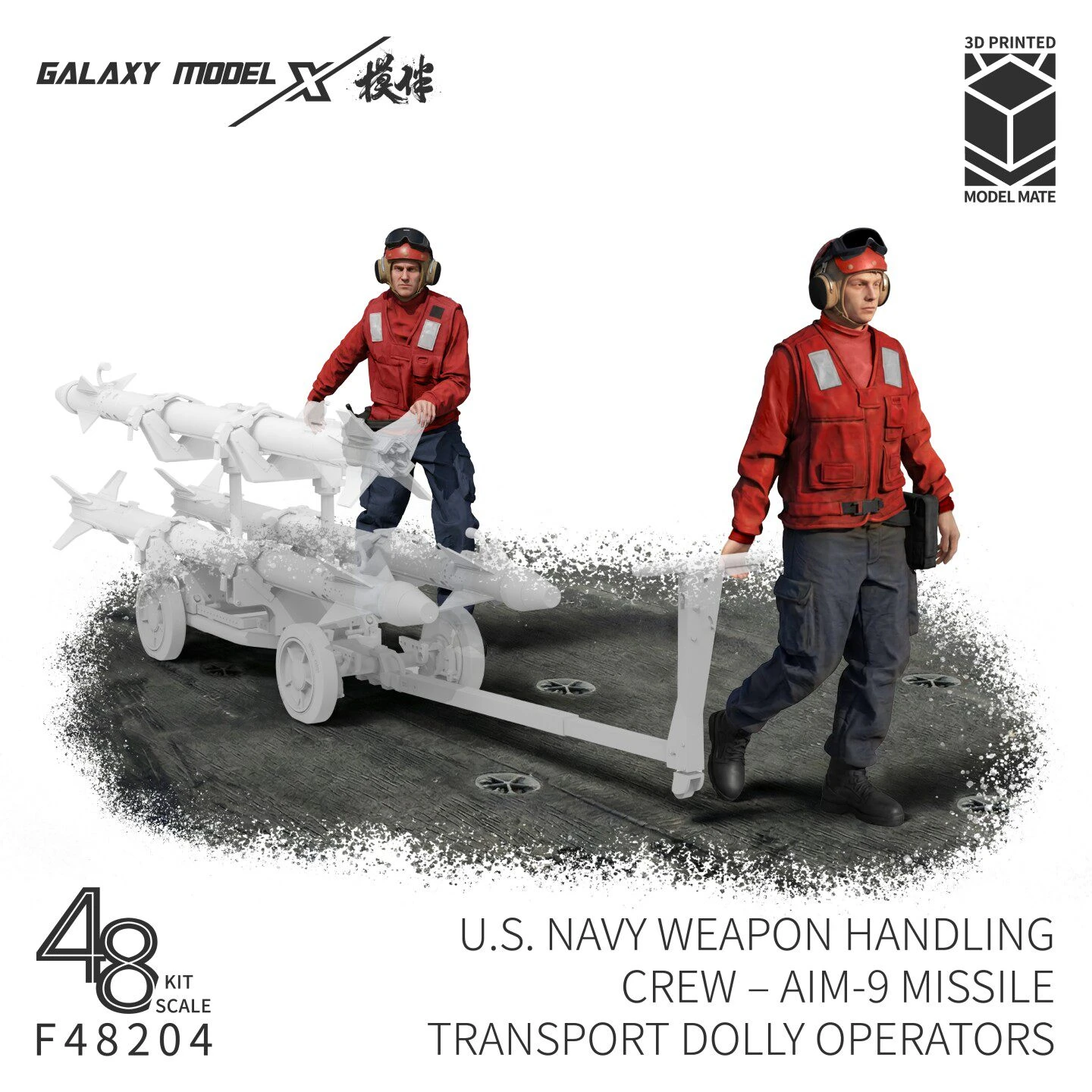 Galaxy 1/48 US Navy Armament Handling Crew Aim-9 Missile Transport Dolly Operators Model Figure (2 Person)