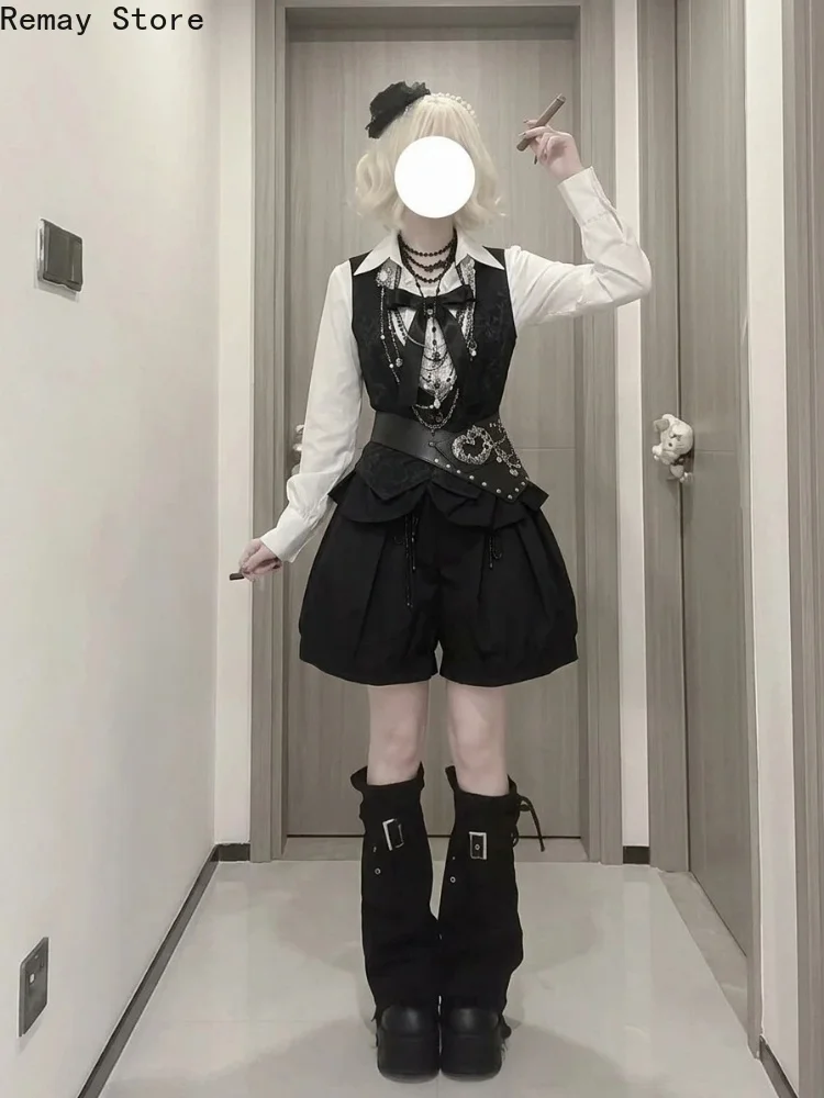 Autumn Winter Japanese Gothic Harajuku Women’s 2 Piece Set Chic Vintage 2000s French Elegant Sweet Dark Court Style Outfits 2026 view 6