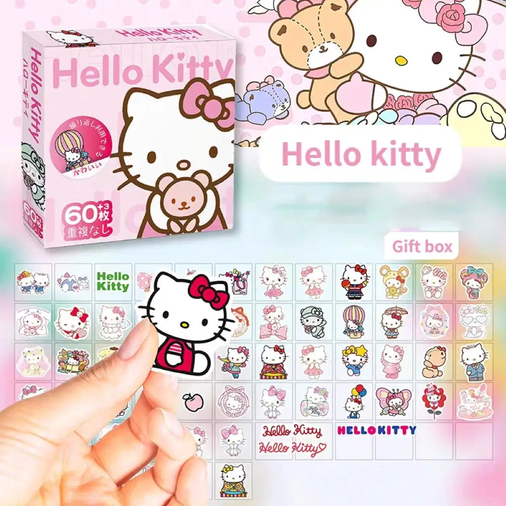 

60Pcs Sanrio Hello Kitty Kuromi Cartoon Toy Sticker Kawaii Cinnamoroll Melody Student Water Bottle Notebook Decorative Stickers