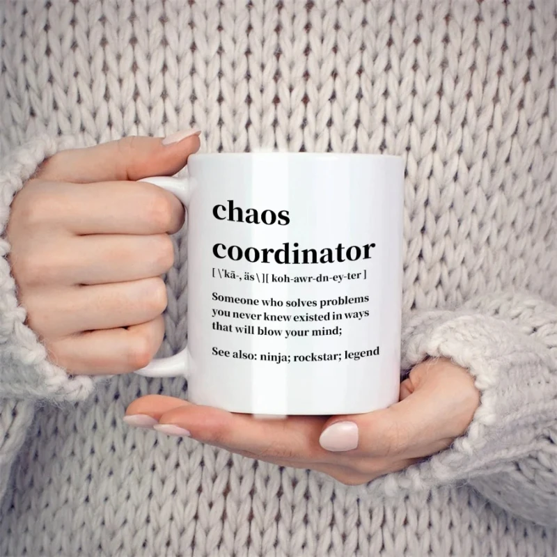

Чашки Chaos Coordinator для женщин, босс-учитель, забавные рабочие подарки на день рождения, новинка, кофе, керамические чашки для чая, белые, 11 унций