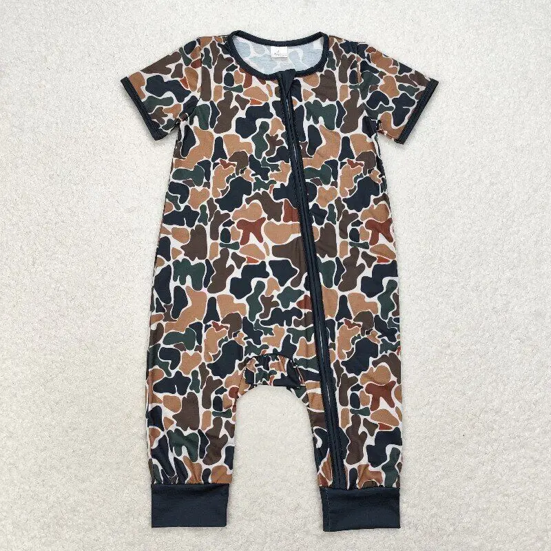 

RTS Baby Toddler Newborn Infants Boys Summer Camo Deer Short Sleeve Round Neck bamboo Children Boutique Rompers