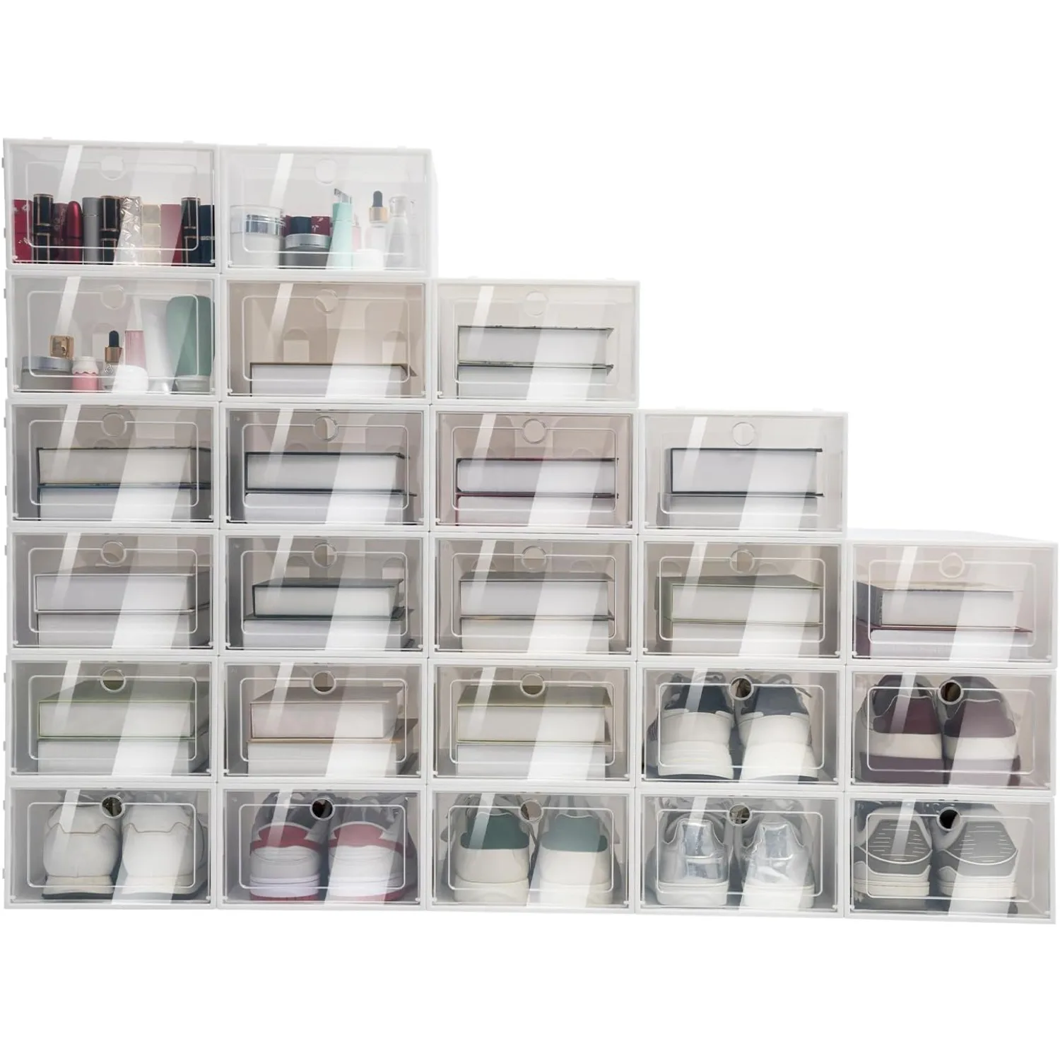 

24 Pack Shoe Storage Boxes, Clear Plastic Stackable Shoe Organizer, Foldable Shoe Rack, Space-Saving Home & Office Organizatio