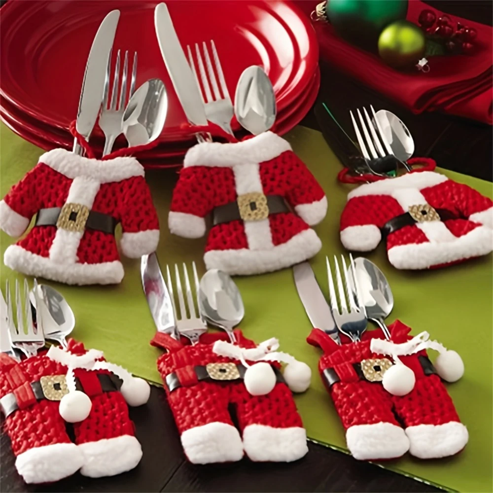 6PCS Christmas Table Decor Silverware Cutlery Tableware Holder Pocket Santa Tableware Clothing Cover ﻿