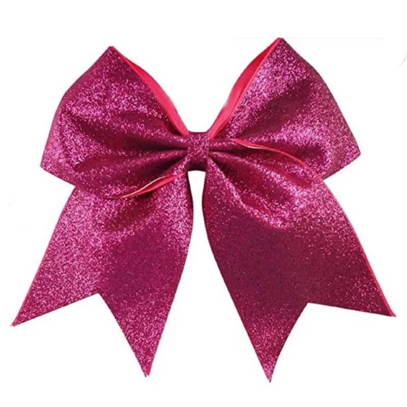 2pcs/ Big Pink Glitter Cheer Bows 7inch Hair Stiff Sparkly Bow Ponytail Girls Cheerleading Cheerleader School Spirit  Elastic