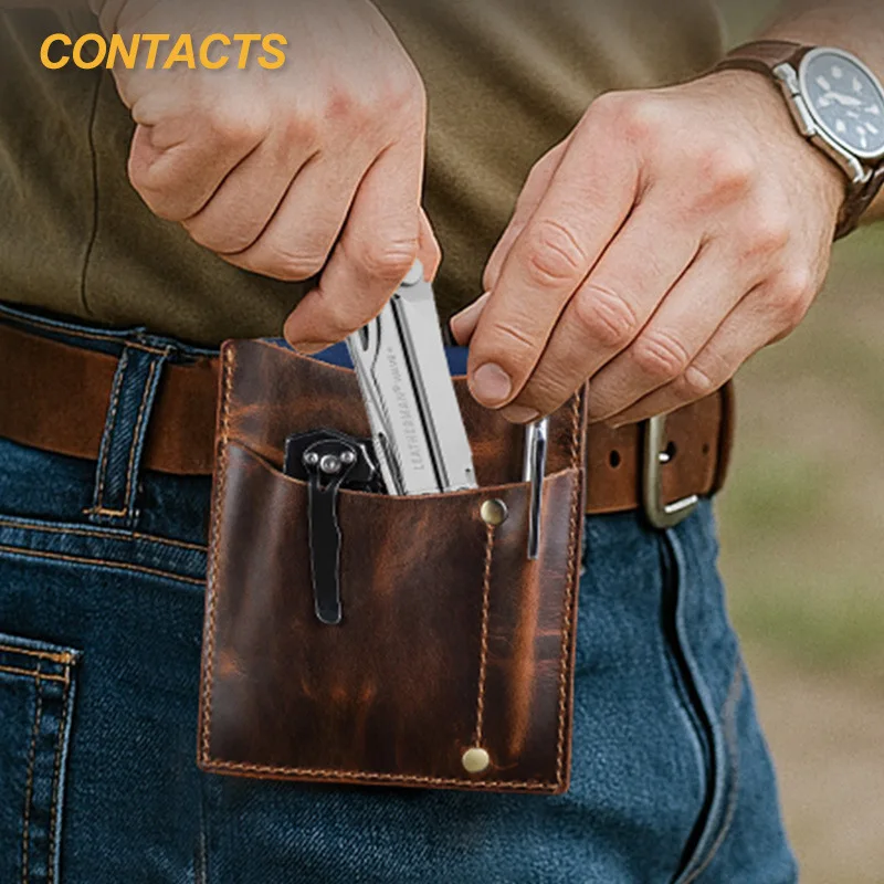 Retro oil-leather passport, loose change bag, outdoor tools, flashlight storage, genuine leather knife case, waist bag