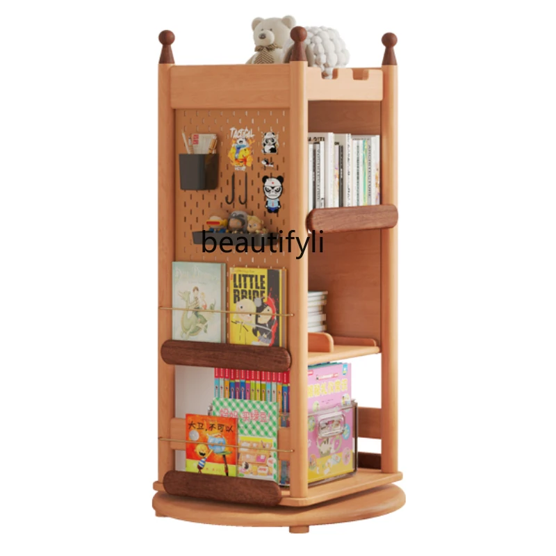 

Solid Wood Castle 360-Degree Rotating Bookshelf Student Beech Multifunctional Storage Storage Bookcase