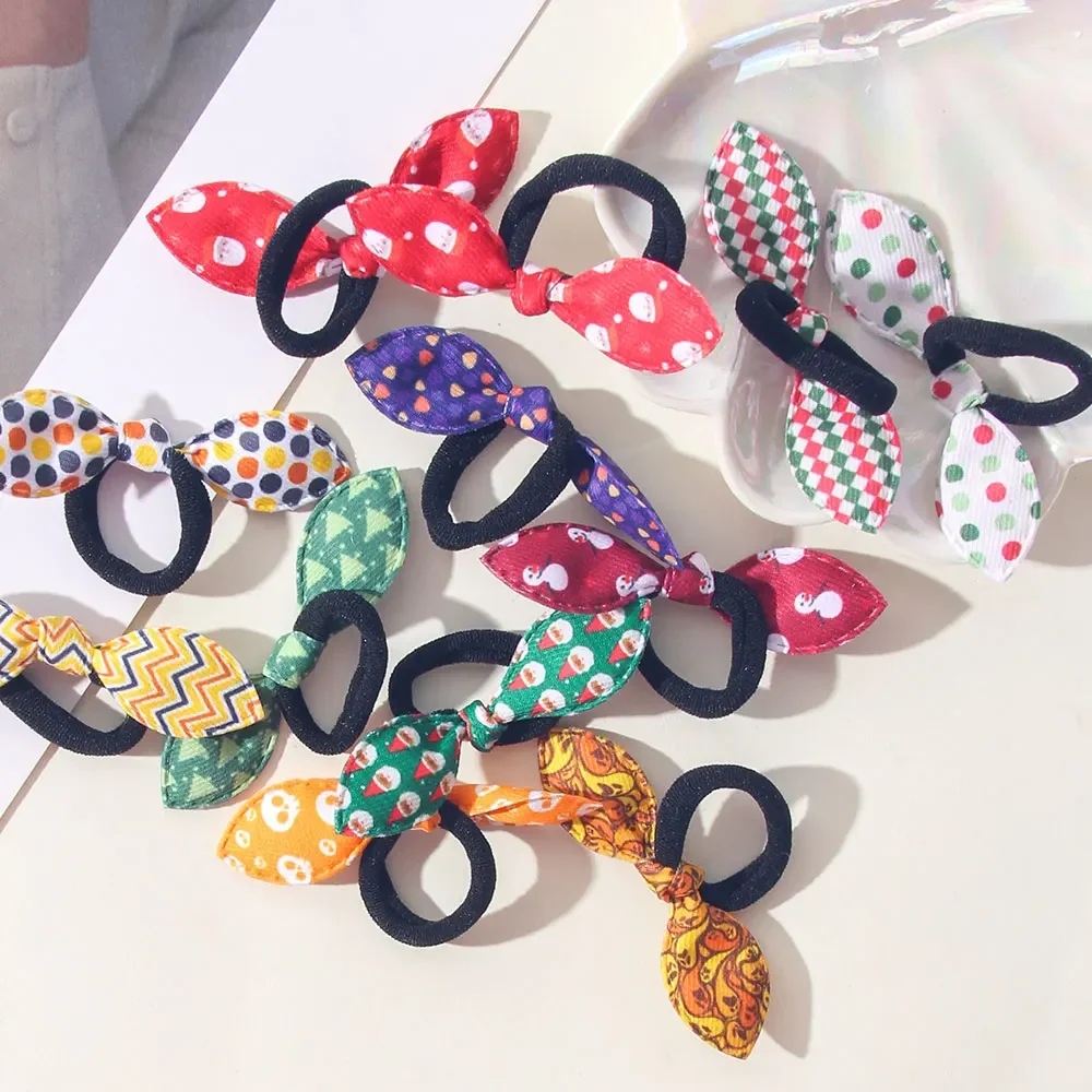 10/20/30Pcs Girl Hairband No Harm Hair Cartoon Towel Rope Ponytail Holder Children Mini Rubber Band Headwear Kids Halloween Gift