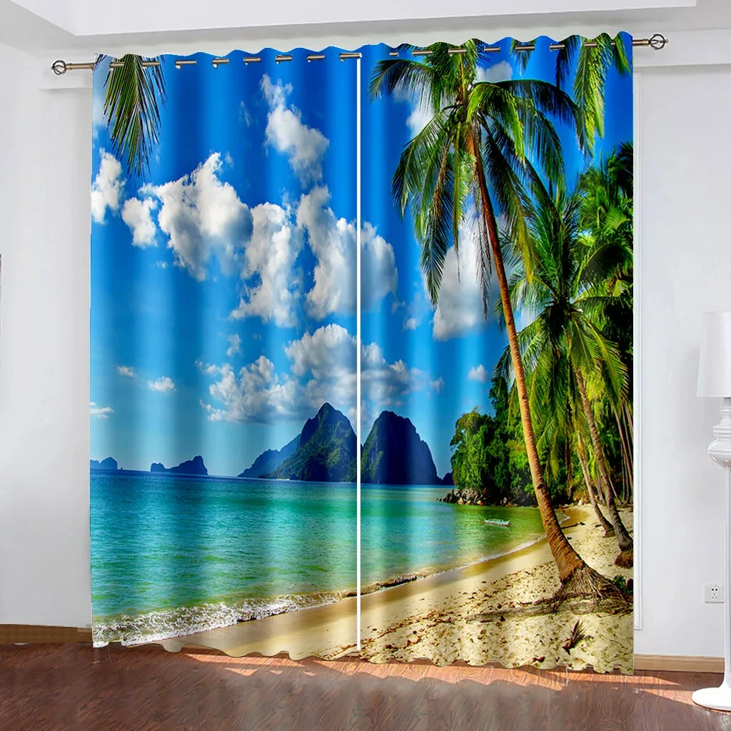 Natural Seaside Scenery 3D Landscape Modern Blackout Curtains Window For Living Room Bedroom Curtain Home Decor Kitchen Drapes