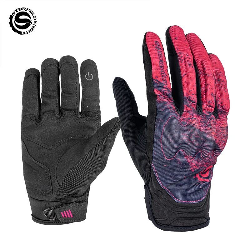 SFK Black-pink Motorcycle Gloves Men Women Summer Riding Gears Cushioning Joint Protection Non-slip Wear-resistant Accessories