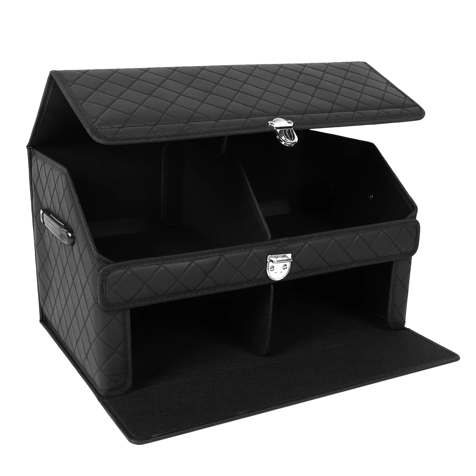 

Double-Layer Car Trunk Organizer with Magnetic Lock Car Caddy Organizer Multi Compartment Car Storage Bin for SUV Auto Truck Van