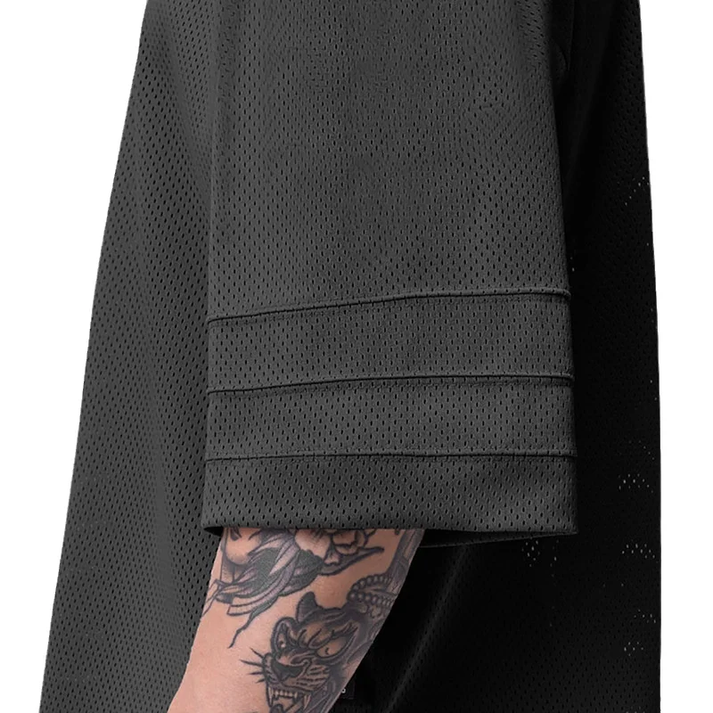 Oversized Mesh Dropped Shoulders Sports Half Sleeve T-shirts Gym Trainning Exercise Mens Bodybuilding Fitness Workout T Shirts 5