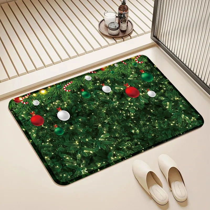 

Christmas Tree Ornament Door Mat Non-Slip Absorbent Floor Rug for Home Holiday Entrance Kitchen Decor