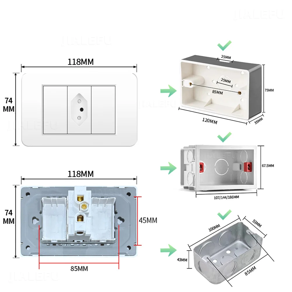 PC Fire Panel 10A 20A 118mm Brazil Standard Blank Socket Plug White Gray Black Gold Wall Socket