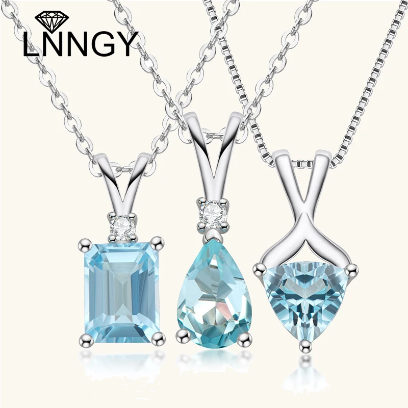 

Lnngy Certified 925 Sterling Silver Chain Necklace Irregular Colorful Gemstone Pendant Necklaces for Women Collar Mujer