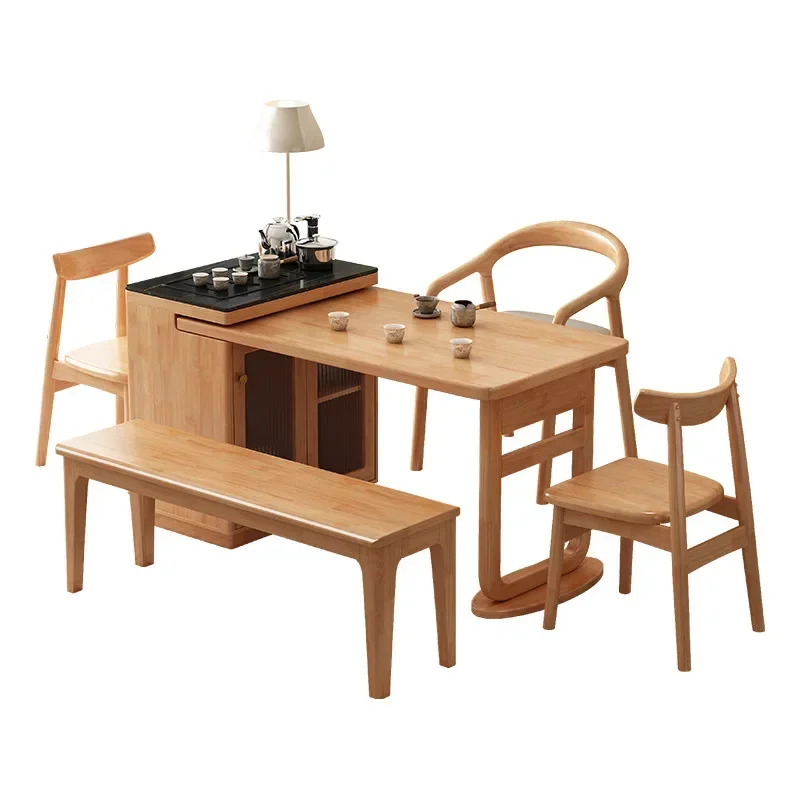 Solid wood island tea table desk integrated table home office log Internet celebrity 2024 new kettle