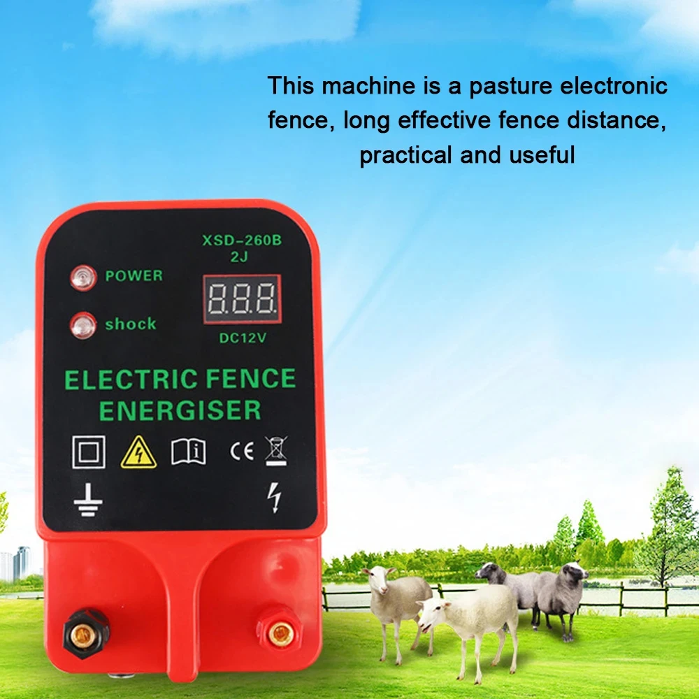 Electric Fence Energizer Livestock High Voltage Pulse Controller Voltage Display 10KM High-decibel Alarm LCD Farm Safety