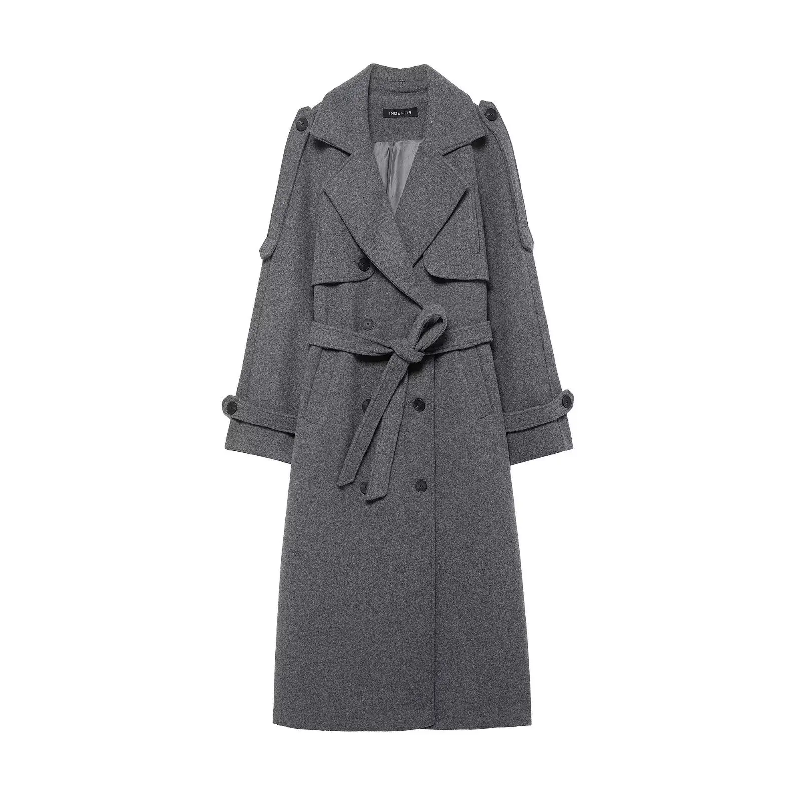 

Women's Fashionable Casual Double-Breasted Coat with Belt and Waistband 97I9