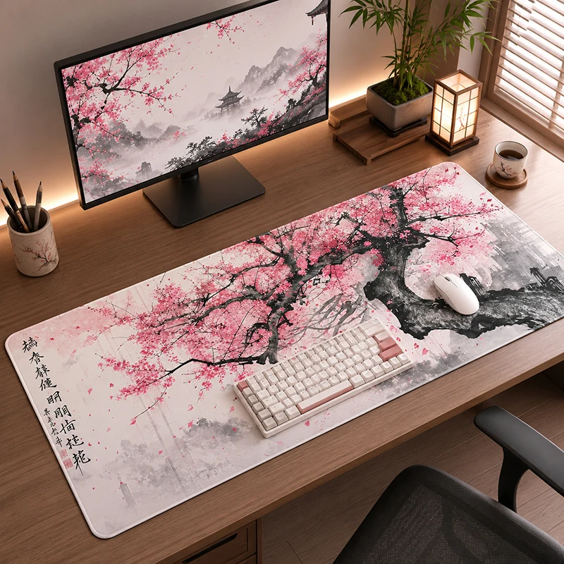 Mouse Pad Gaming Sakura Tree Ink Calligraphy printon demand HD New Mousepad XXL Office Natural Rubber Gaming laptop Table Mat
