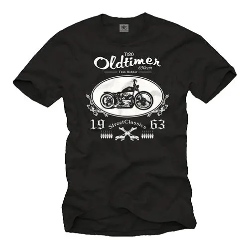 

BIKER MENS T SHIRT WITH CUSTOM T120 TWIN BOBBER MOTORCYCLE - SHORT SLEEVE TEE