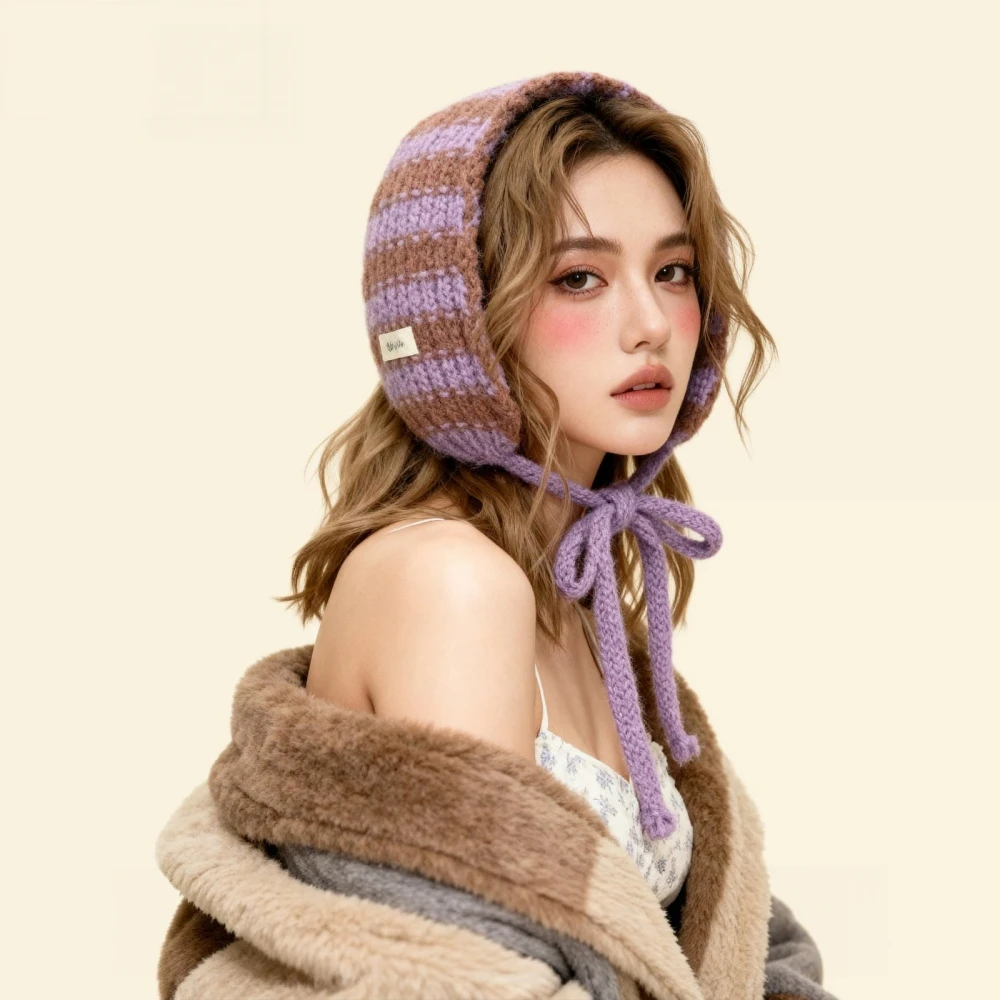 Winter Korean Striped Women's Earmuffs Foldable Strap Warm Ear Protection Earplugs Head-mounted Plush Cold Resistant Ear Muffs