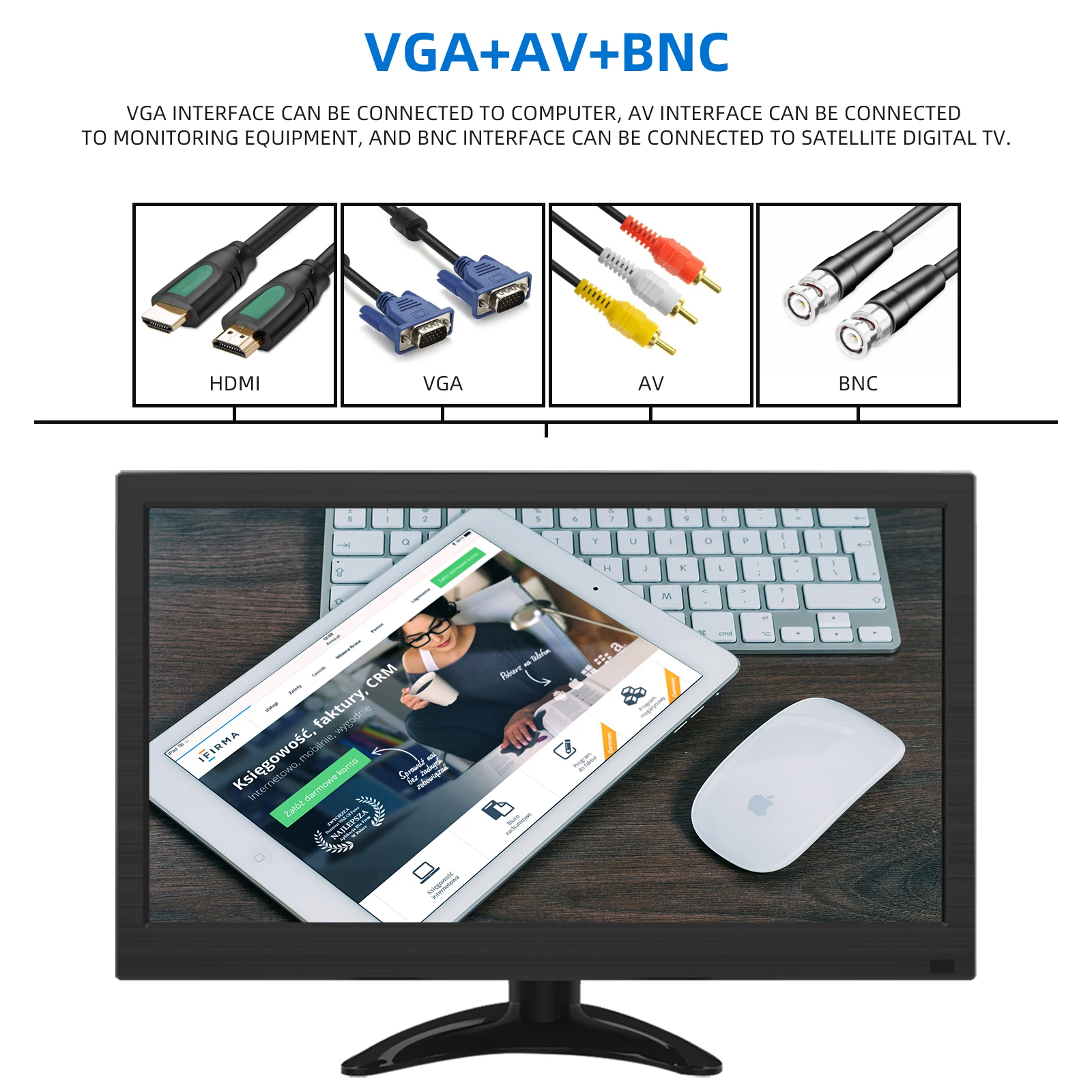 Pantalla portátil de 12 pulgadas/13,3 pulgadas 1366x768 con interfaz VGA USB 2,0 BNC AV Compatible con HDMI para consola de juegos/PS5 Switch Monito