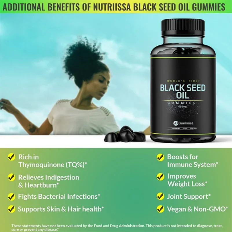 

1 bottle of black seed oil gummies improves cardiovascular health enhances immunity and relieves pain