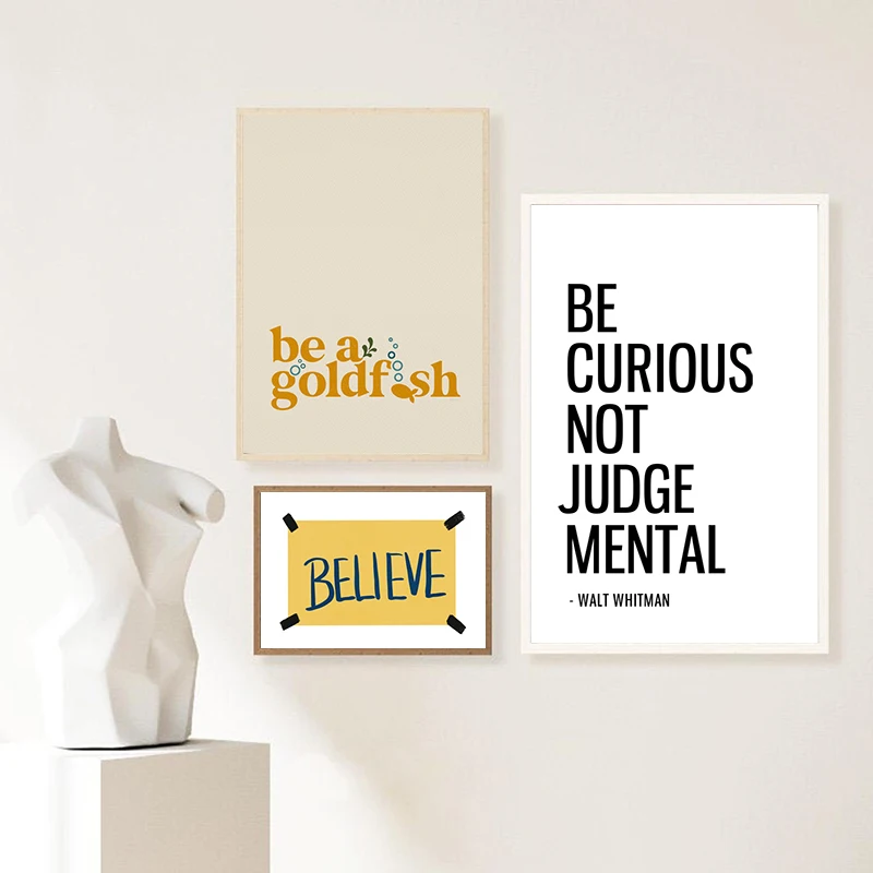 Motivierendes Zitat Wandkunst Leinwanddruck Gelbes Believe-Schild Moderne Minimalistische Poster Wandbilder Heim- und Raumdekoration