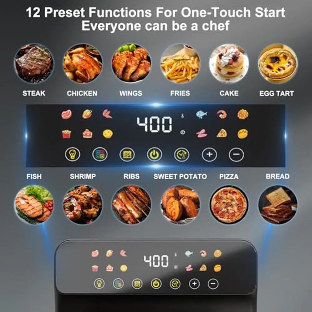 Air Fryer Toaster Oven Combo 12Qt Large Family Size Easy-View Digital Touchscreen 12 Presets Auto Shutoff Multi-Function Cooking