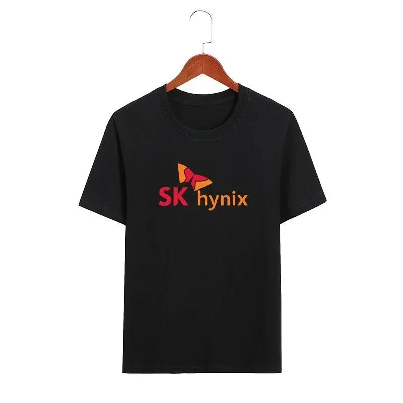 Men's SK Hynix Logo T-Shirt Black Casual Short Sleeve Round Neck with Technological Brand Graphic for Daily and Casual Wear